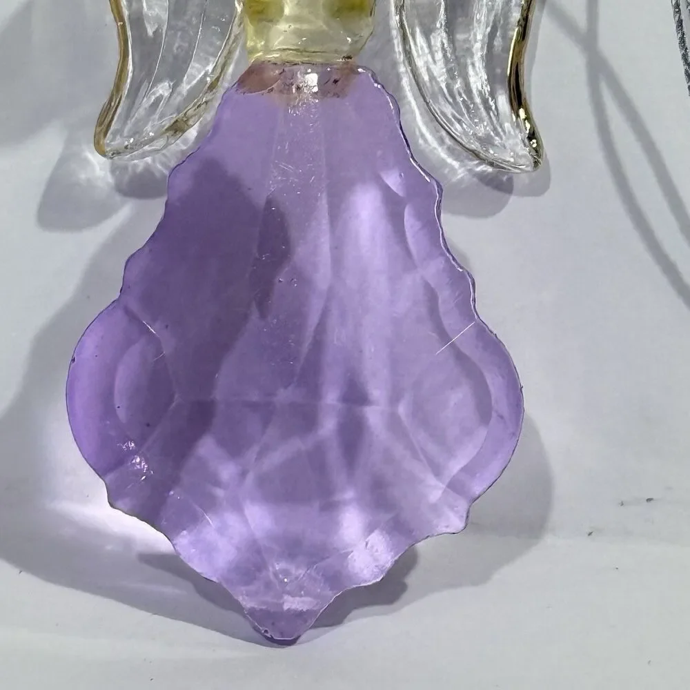 Glass Angel Ornament Purple Crystal Gold Trim Open Book Figurine Boxed